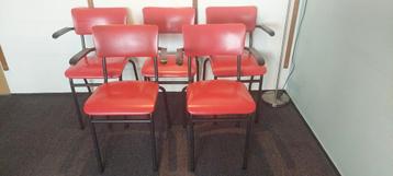 5 Rode Leren Kantoor/Eetkamerstoelen beschikbaar voor biedingen