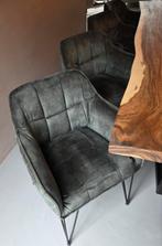 Groene velvet eetkamerstoelen - set van 4, Ophalen, Eenpersoons, Minder dan 75 cm, Zo goed als nieuw