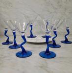8 Martini zigzag glazen cobalt blauw., Ophalen of Verzenden, Zo goed als nieuw, Borrel- of Shotglas