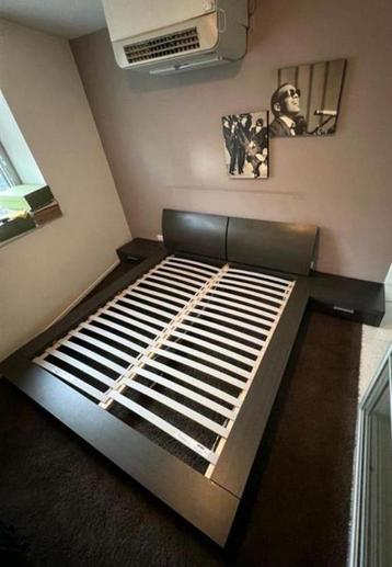 Wooden bed with nightstands