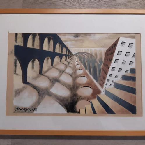 Escherachtig schilderij Raymond Georgein jaren 50, Antiek en Kunst, Kunst | Schilderijen | Modern, Ophalen of Verzenden