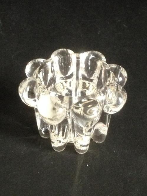 1 Glazen kandelaars dik glas, Huis en Inrichting, Woonaccessoires | Kandelaars en Kaarsen, Gebruikt, Kandelaar, Minder dan 25 cm