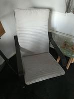 2x Ikea Poang fauteuil - donker frame, grijze kussens, Huis en Inrichting, Fauteuils, Ophalen, Gebruikt, 75 tot 100 cm, Stof