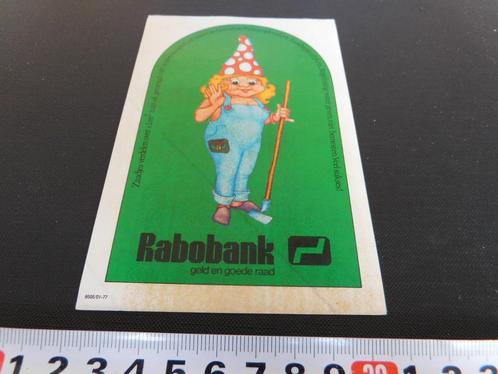 sticker RABOBANK geld en goede raad Kabouter Groen, Verzamelen, Stickers, Zo goed als nieuw, Bedrijf of Vereniging, Ophalen