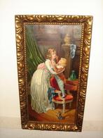 Antique oil - Child helping with the makeup - is signed., Ophalen of Verzenden