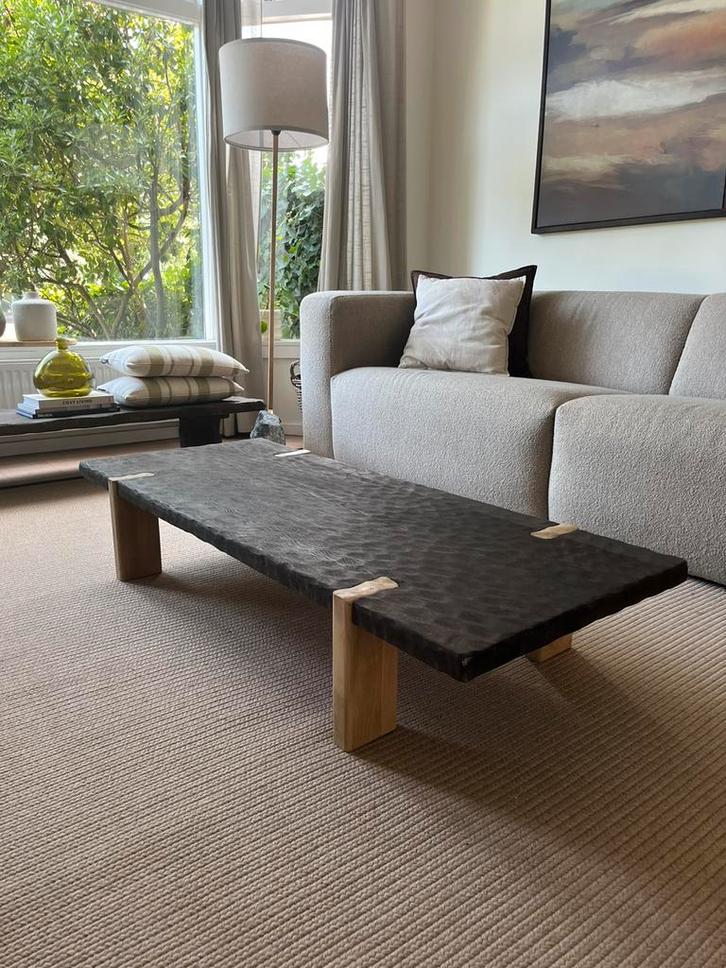 Massief eiken salontafel | Japandi | wabi sabi | gehamerd, Huis en Inrichting, Tafels | Salontafels, Nieuw, Minder dan 50 cm, 50 tot 100 cm