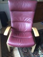 leren fauteuil stoel rugleuning licht verstelbaar, Huis en Inrichting, Fauteuils, Minder dan 75 cm, Gebruikt, Hout, 50 tot 75 cm