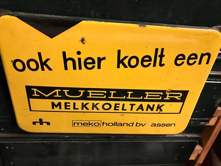 Mueller Melkkoeltank Emaille Bord - 30x20cm, Antiek en Kunst, Antiek | Emaille, Ophalen of Verzenden
