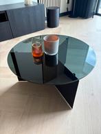 Zwarte Glazen Salontafel, Ophalen, 100 tot 150 cm, Rond, 50 tot 100 cm