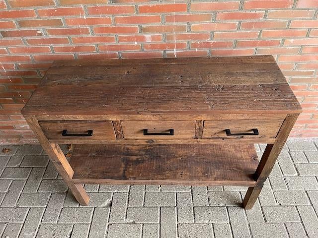 Sidetable 110 cm massief oud hout voorraad laagste prijs, 100 tot 150 cm, Nieuw, Ophalen of Verzenden, BRENT WW Sidetable  110 cm massief oud hout 3 lades