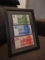 Set ingelijste guldenbiljetten, 5 t/m 25 gulden jaren 60-70, Postzegels en Munten, Bankbiljetten | Nederland, Setje, 25 gulden
