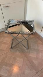 Bijzettafeltje metaal met spiegelglas 47x34x54, Ophalen, Minder dan 55 cm, Metaal of Aluminium, Rond
