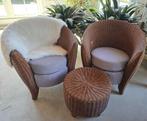 Rieten kuipstoelen 2 stuks met hocker, Ophalen, Twee, Bruin, Riet of Rotan
