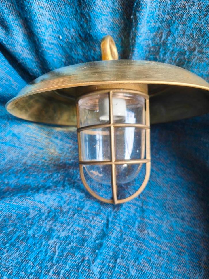 Koperen Scheepslamp in mooie staat, Huis en Inrichting, Lampen | Hanglampen, Gebruikt, Minder dan 50 cm, Glas, Metaal, Ophalen of Verzenden