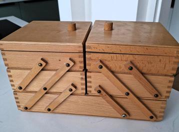 vintage uitklapbare houten naaikist naaidoos blank hout beschikbaar voor biedingen