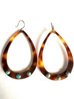 Vintage tortoise turquoise oorbellen, Overige materialen, Overige kleuren, Verzenden, Met edelsteen