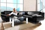 Nieuwe trendy hoekbank met bedfunctie zwart lederlook, Ophalen of Verzenden, Nieuw, 150 cm of meer, Vierpersoons of meer