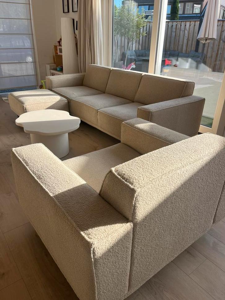 Complete bankset incl. loveseat + hocker | Teddy/Bouclé stof, Huis en Inrichting, Banken | Complete zithoeken, Zo goed als nieuw