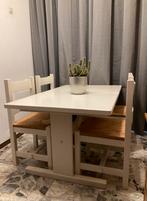 Eethoek, massief grenen tafel met 4 grenen stoelen, Huis en Inrichting, Ophalen, Gebruikt, 100 tot 150 cm, 50 tot 100 cm