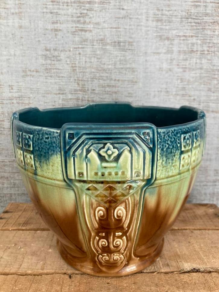 Antieke Jugendstil/Art Nouveau bloempot/ cachepot (ca.1900), Antiek en Kunst, Antiek | Keramiek en Aardewerk, Ophalen of Verzenden