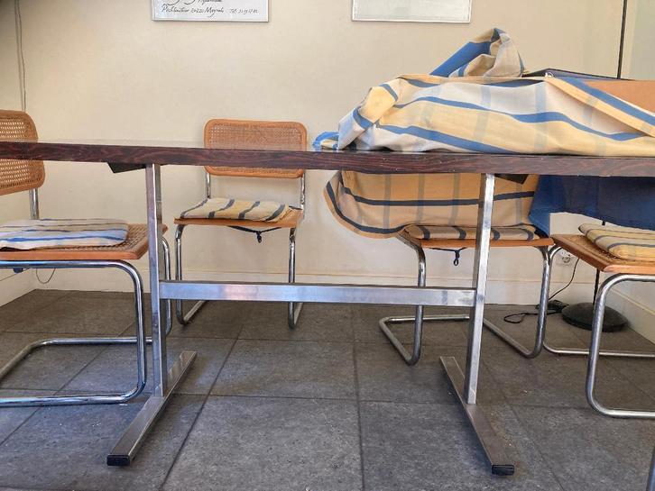 keukentafel met stalen frame, Huis en Inrichting, Tafels | Eettafels, Gebruikt, 50 tot 100 cm, 150 tot 200 cm, Vijf personen of meer