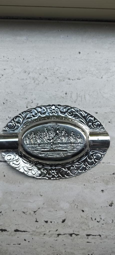 Vintage Zilveren Asbak met Reliëf, Antiek en Kunst, Antiek | Woonaccessoires, Ophalen of Verzenden