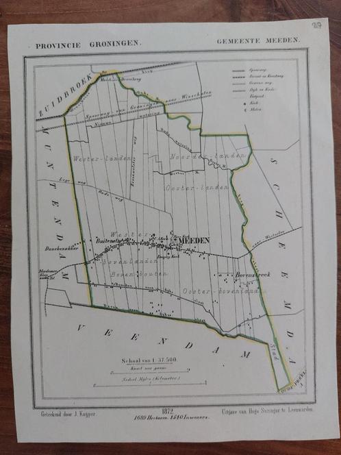 27 / Gemeente Meeden Groningen Litho uit 1867 van J. Kuyper, Antiek en Kunst, Kunst | Litho's en Zeefdrukken, Ophalen of Verzenden
