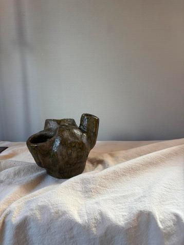 Vintage chamotte handgemaakte vaas bruin h11cm beschikbaar voor biedingen
