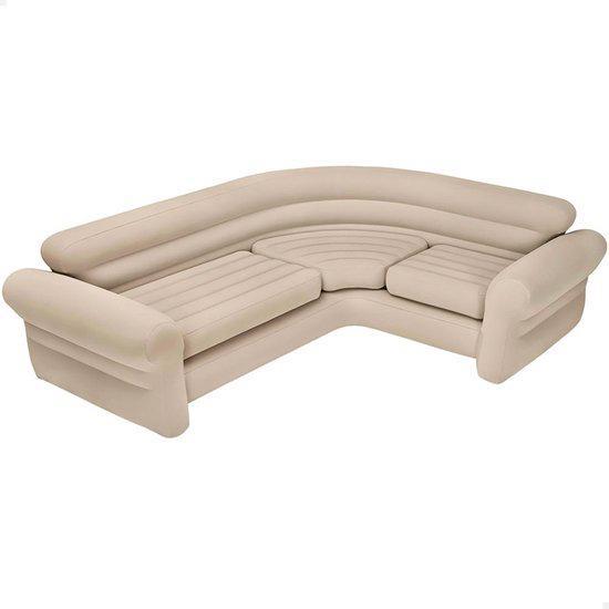 Opblaasbare Hoekbank – Beige – 257x203x76 cm, Huis en Inrichting, Banken | Sofa's en Chaises Longues, Zo goed als nieuw, Vierpersoons of meer