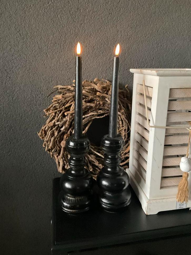Zwarte Houten Kandelaars Set Kaarsenstandaard, Huis en Inrichting, Woonaccessoires | Kandelaars en Kaarsen, Gebruikt, Kandelaar