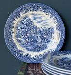 Churchill England 6 dinerborden blauw wit oogstlandschap, Ophalen of Verzenden, Overige stijlen, Bord(en)