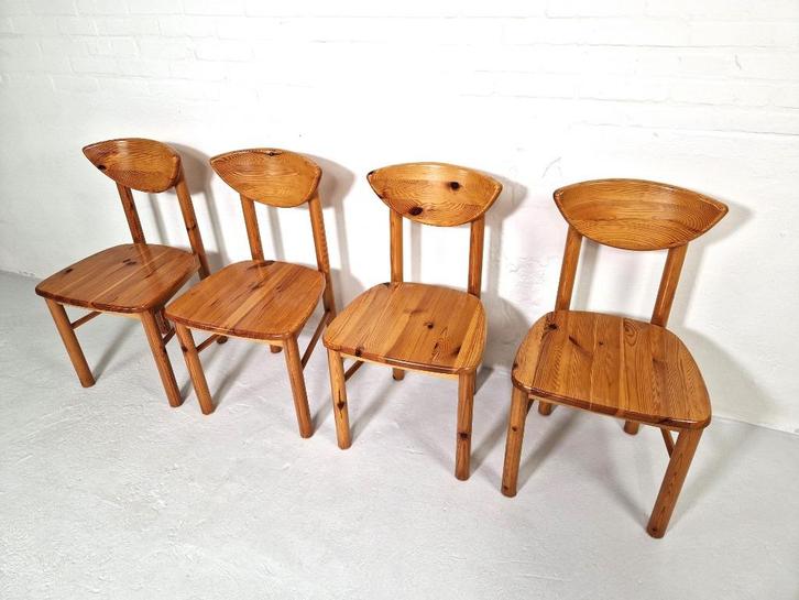 Set van 4 Vintage Daumiller Grenen eetkamerstoelen, Huis en Inrichting, Stoelen, Gebruikt, Vier, Hout, Bruin, Ophalen