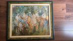 Schilderij - Paarden in het bos - Olieverf op doek - 75x64cm, Ophalen