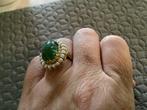 Antike gouden unieke ring edelsteen Smaragd en Parels 14 kar, Sieraden, Tassen en Uiterlijk, Ringen, Met edelsteen, Verzenden