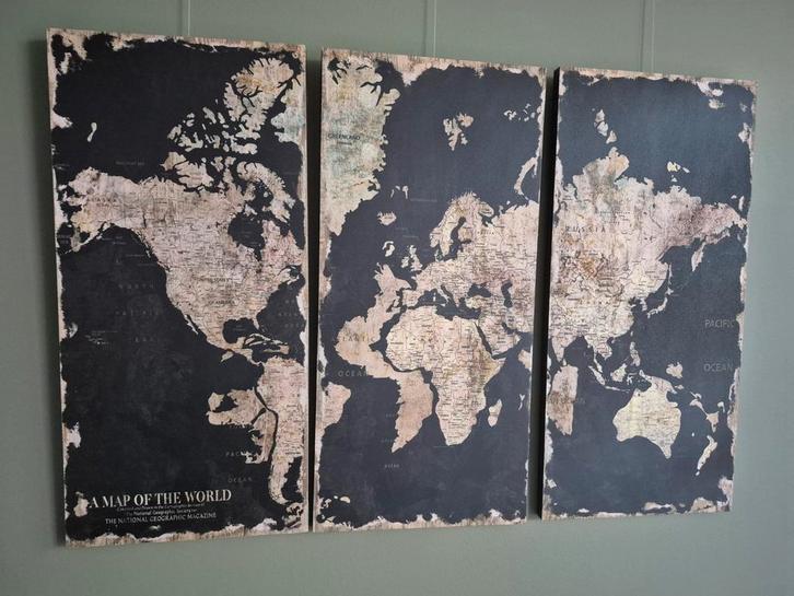 Drie luik wereldkaart, Antiek en Kunst, Kunst | Schilderijen | Abstract, Ophalen of Verzenden