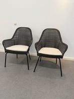 Set van 2 zwarte Manou stoelen met crème kussens, Twee, Zwart, Riet of Rotan, Ophalen of Verzenden