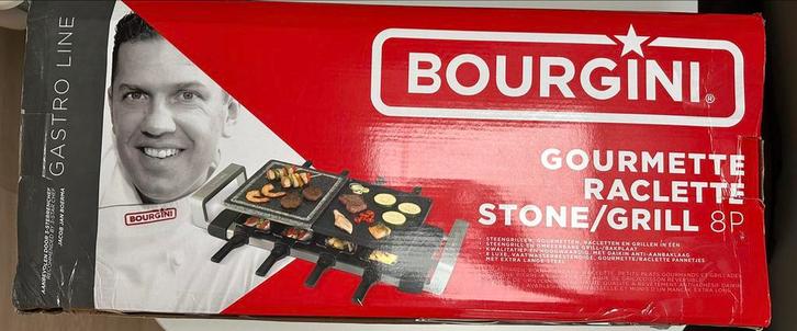 Gourmetstel voor 8 Personen - Bourgini Raclette / Steengrill, Witgoed en Apparatuur, Grillplaten, Gebruikt, Steengrill, Vaatwasmachinebestendig