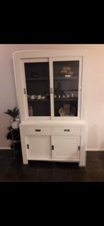 Witte Kast met Glas en Lades, Huis en Inrichting, Kasten | Dressoirs, Ophalen, Gebruikt, 100 tot 150 cm, Glas