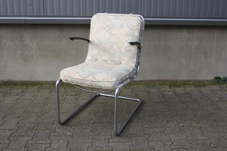Gispen 411 fauteuil | Jaren 30 | Origineel | W.H.Gispen, Huis en Inrichting, Fauteuils, Gebruikt, Metaal, Stof, 50 tot 75 cm, 75 tot 100 cm