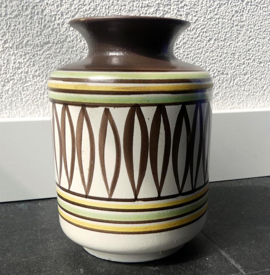 VEB Georgenthal sixties vintage vaas wit bruin West-Germany, Gebruikt, Overige kleuren, Aardewerk of Porselein, Ophalen of Verzenden