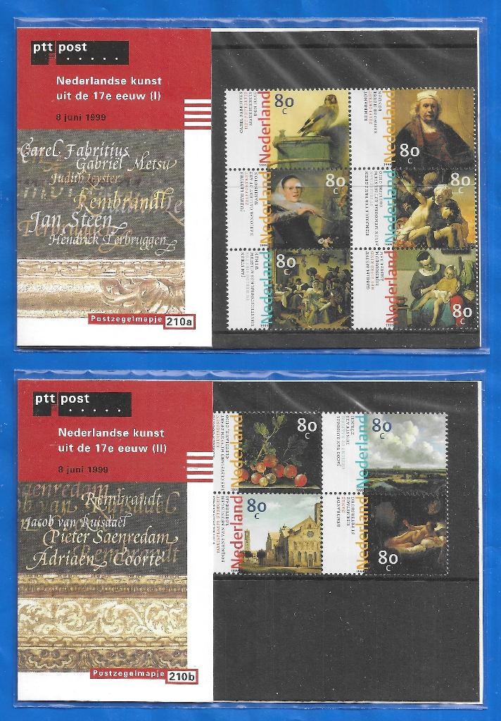 Postzegelmapje 210 A & B - Nederlandse kunst uit de 17e eeuw, Verzenden, Na 1940, Postfris