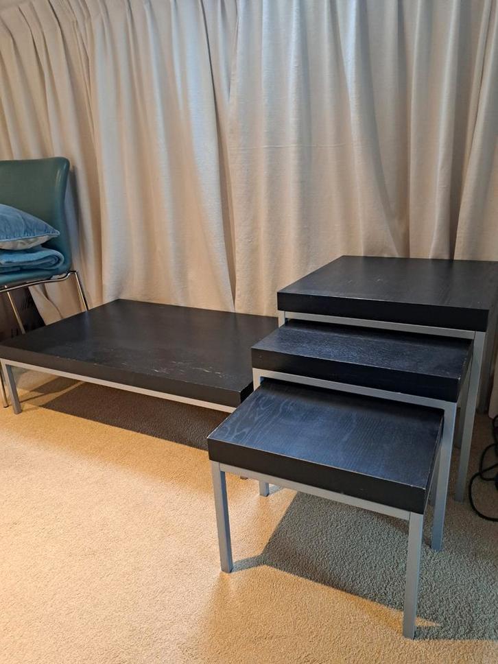 Ikea Salontafel + Bijzettafels - Zwart/Alu, Huis en Inrichting, Tafelonderdelen, Gebruikt, Tafelblad, 50 tot 100 cm, 50 tot 100 cm
