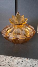 Amber glas amberglas dekseldoosje dekselschaaltje met kroon, Antiek en Kunst, Antiek | Glas en Kristal, Ophalen of Verzenden
