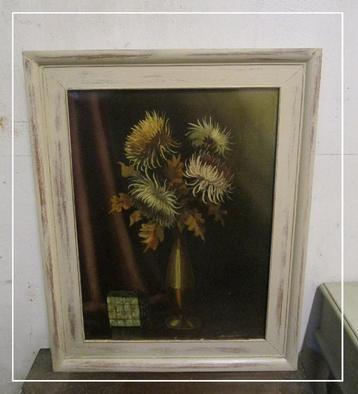 Oud brocangte schilderij in lijst beschikbaar voor biedingen