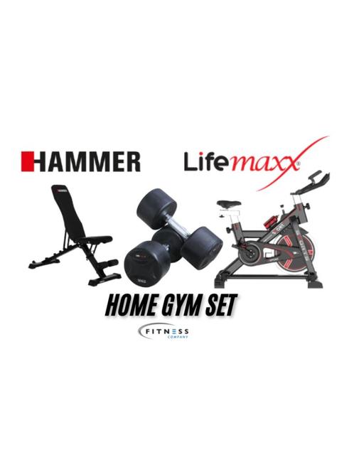 Home Gym Set | 3 Delig | Spinning Bike, Bankje en Dumbells, Sport en Fitness, Fitnessmaterialen, Zo goed als nieuw, Overige typen