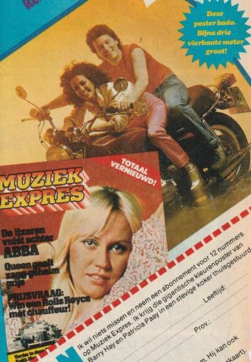 Retro reclame 1977 Muziek Expres Agneta van Abba beschikbaar voor biedingen