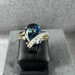 Gouden Ring | 14k | 4,88g | ovale saffier | 20,5 | 397390, Gebruikt, 20 of groter, Ophalen of Verzenden, Dame