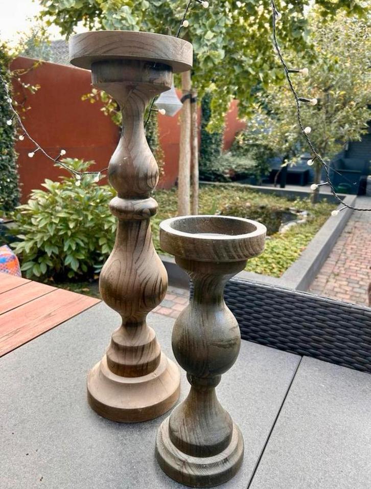 2 Massief houten kandelaars, Huis en Inrichting, Woonaccessoires | Overige, Zo goed als nieuw, Ophalen of Verzenden