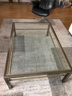 Salontafel met glas frame metaal brons kleur., Ophalen, 100 tot 150 cm, 50 tot 100 cm, Minder dan 50 cm