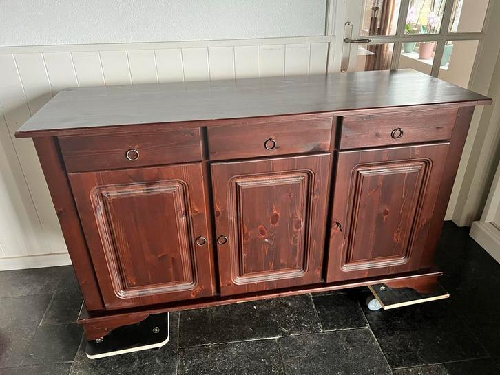 Houten Dressoir met deuren en lades, Huis en Inrichting, Kasten | Dressoirs, Gebruikt, 100 tot 150 cm, 25 tot 50 cm, Met lade(s)
